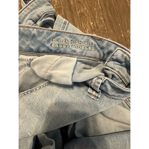 American Eagle Super High Rise Baggy Wide Leg Jeans Blue Y2K 90s Cargo Size 16 - Picture 8 of 12